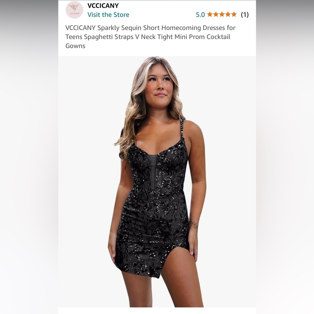 NEW Hoco or prom dress short, black, with sequins.